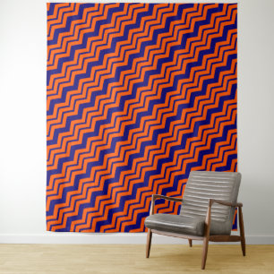 Oranje Blauwe Chevron Zigzag Ontwerp Wandkleed
