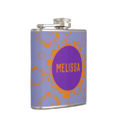 Oranje blauwe cirkel vierkantjes patroonnaam duize heupfles (Rechts)