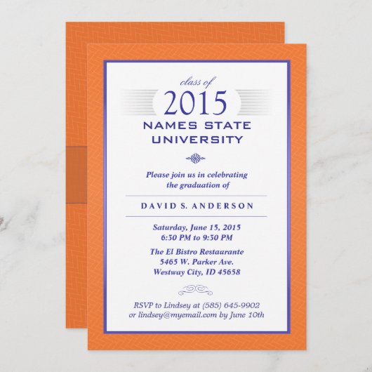 Oranje & Blauwe Formele Uitnodiging voor het Afstu (Voorkant / Achterkant)