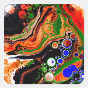 Oranje, blauwe, groene, zwarte digitale vloeiende vierkante sticker