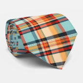 Oranje Blauwe Kleur Madras Plaid Pattern Stropdas (Opgerold)