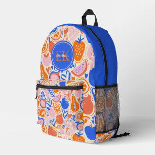 Oranje Blauwe Monogram Groenten Bedrukte Rugzak