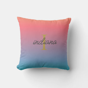 Oranje Blauwe Ombre Monogram Script Kussen
