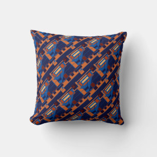 Oranje Blauwe Roest Navy Diagonale Rijen Art Desig Kussen