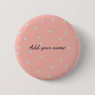 Oranje blauwe stippen abstract toevoegen naamtekst ronde button 5,7 cm