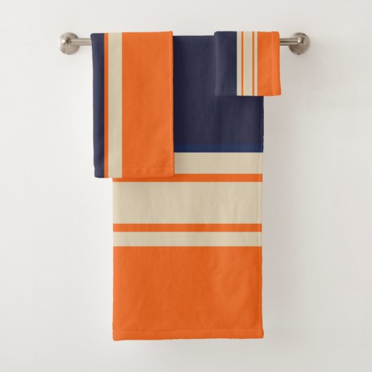 Oranje blauwe strepen en tapijtschelpen bad handdoek (Insitu)