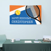 Oranje - blauwe tennisbaan , aanpasbaar spandoek (Beurs)
