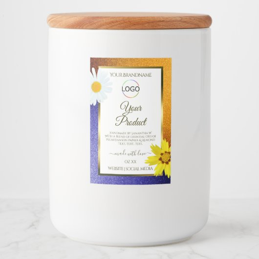 Oranje blauwe witte glitteretiketten met Logo Voedselcontainer Etiket (Voorkant)