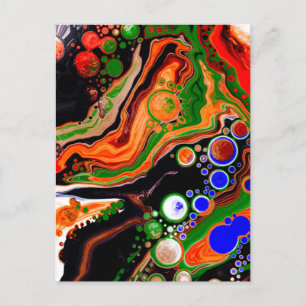 Oranje, blauwe, zwarte digitale fluïde kunst briefkaart