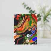Oranje, blauwe, zwarte digitale fluïde kunst briefkaart (Staand voorkant)
