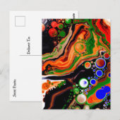 Oranje, blauwe, zwarte digitale fluïde kunst briefkaart (Voorkant / Achterkant)