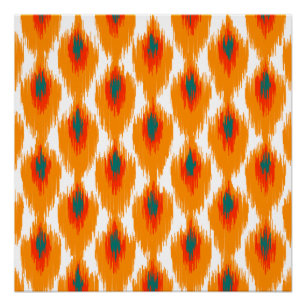 Oranje Blauwgroen Abstract tribaal Ikat Diamond Pa Perfect Poster