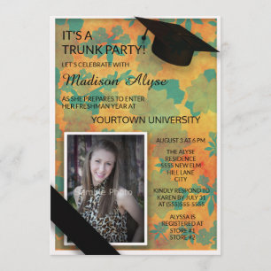 Oranje Blauwgroen Floral College Trunk Party Foto Kaart