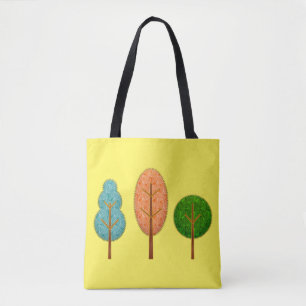 Oranje Blauwgroen Groen Artsy Trees Yellow Draagtas