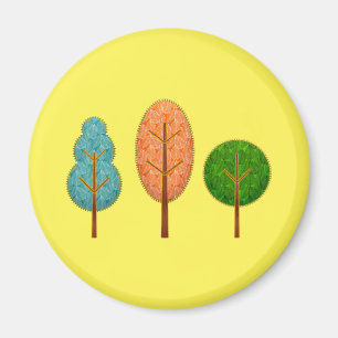 Oranje Blauwgroen Groene Bomen met Stitching Gee Magneet