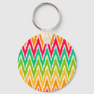 Oranje Blauwgroen Ikat Chevron Zig Zag Stripes Pat Sleutelhanger