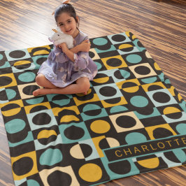 Oranje Blauwgroen zwart Patroon op maat Fleece Deken