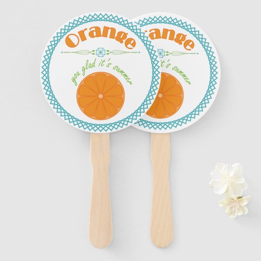 Oranje, blij dat het zomerfruitthema is handwaaier (Voorkant en achterkant)