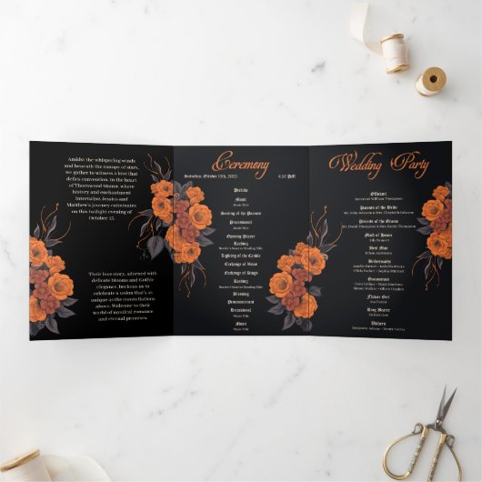 Oranje Bloem Compleet Trifolded Bruiloft programma (Binnen)