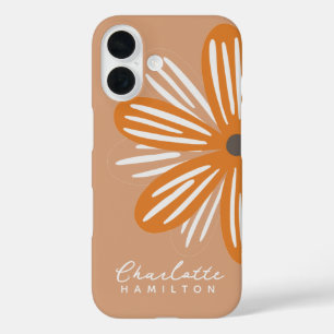 Oranje bloem gepersonaliseerde naam iPhone 16 hoesje