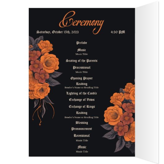 Oranje bloem gotische schedel elegant bruiloft pro (Binnen (Links))