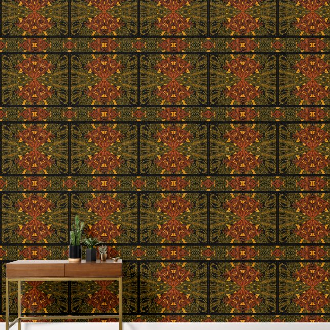 Oranje Bloem in het Groen Behang (Hal)