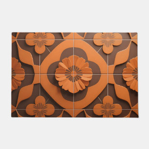 Oranje Bloem Medaillon Geometrisch Tegelpatroon Deurmat