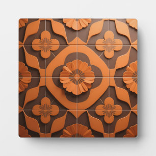 Oranje Bloem Medaillon Geometrisch Tegelpatroon Fotoplaat