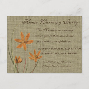 Oranje bloem op Burlap Invitation Uitnodiging Briefkaart