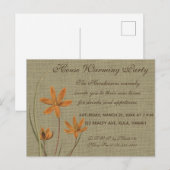Oranje bloem op Burlap Invitation Uitnodiging Briefkaart (Voorkant / Achterkant)