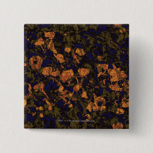 Oranje bloem tegen bladcamouflagepatroon vierkante button 5,1 cm