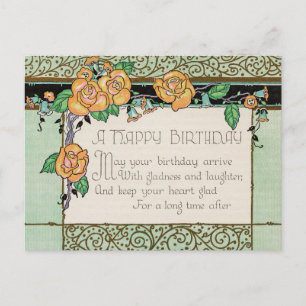 Oranje Bloemen Art Deco Rhyming Gedicht Verjaardag Briefkaart