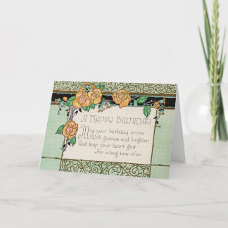Oranje Bloemen Art Deco Rhyming Gedicht Verjaardag Kaart