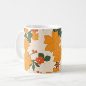 Oranje bloemen, bloemenpatroon, Jouw naam Koffiemok (Voorkant links)