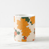 Oranje bloemen, bloemenpatroon, Jouw naam Koffiemok (Center)