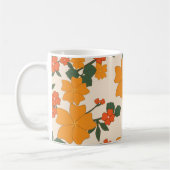 Oranje bloemen, bloemenpatroon, Jouw naam Koffiemok (Links)