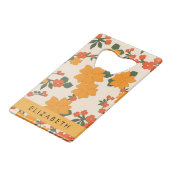 Oranje bloemen, bloemenpatroon, Jouw naam Kredietkaart Flessenopener (Achterkant Gekanteld)