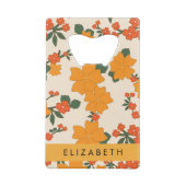 Oranje bloemen, bloemenpatroon, Jouw naam Kredietkaart Flessenopener (Achterkant)