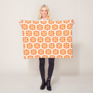 Oranje bloemen, bloemmotief, bloemmotief fleece deken