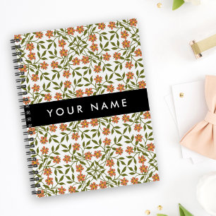 Oranje bloemen, bloemmotief, Boho, Jouw naam Notitieboek