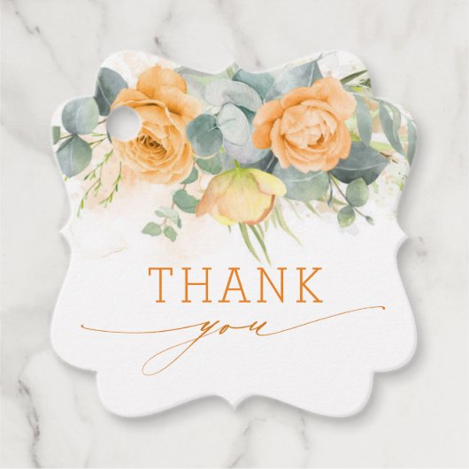 Oranje bloemen bruiloft dank u bedankjes labels (Voorkant)