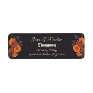 Oranje Bloemen Elegant Traditioneel trouwadres Etiket