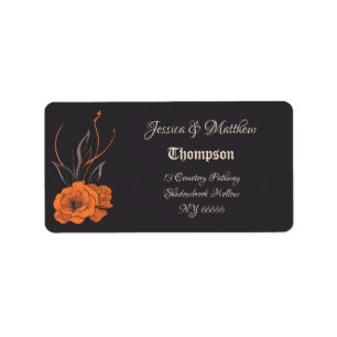 Oranje Bloemen Elegante Minimalistische Trouw Etiket
