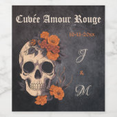 Oranje bloemen Elegante schedel Monogram bruiloft Wijn Etiket (Enkel label)