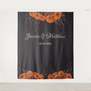 Oranje Bloemen Elegante Trouwachtergrond Wandkleed