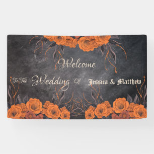 Oranje Bloemen Elegante Trouwdag Spandoek