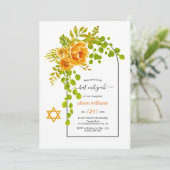 Oranje bloemen en bloemkool Bat Mitzvah Kaart (Staand voorkant)