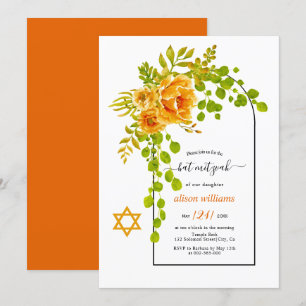 Oranje bloemen en bloemkool Bat Mitzvah Kaart