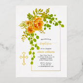 Oranje bloemen en bloemkool goud folie uitnodiging