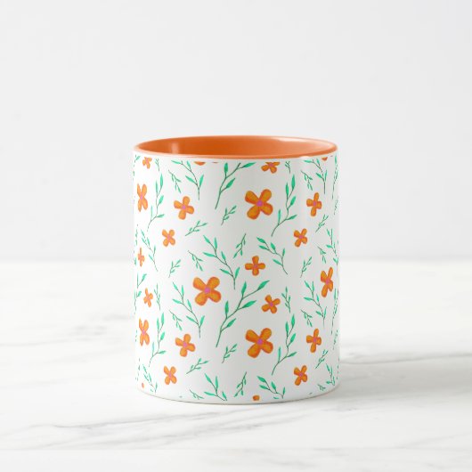 Oranje bloemen en Waterverf Twigs Pattern Mok (Midden)